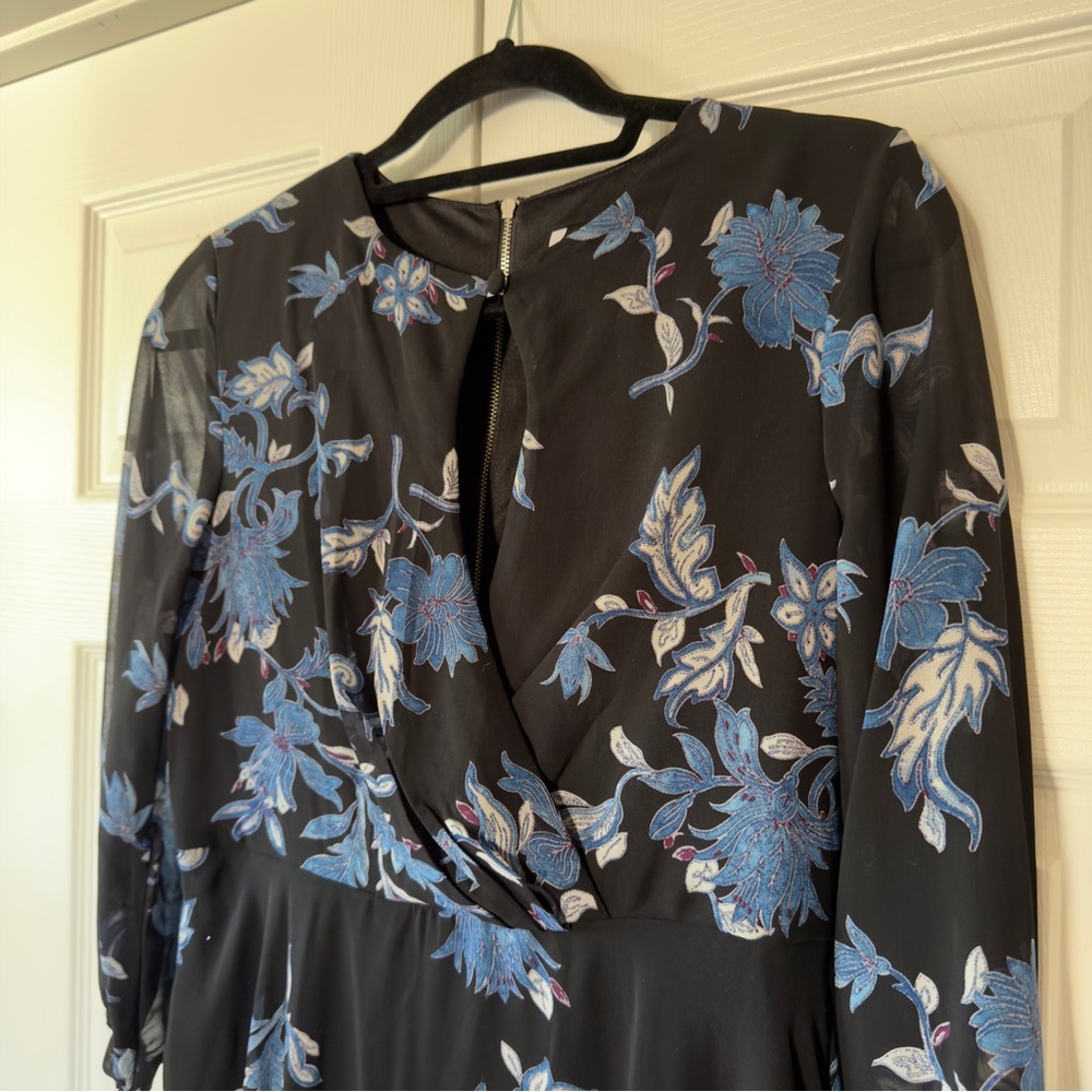 NWT Maison Tara Elegant Black and Blue Floral Dress - Picture 4 of 11